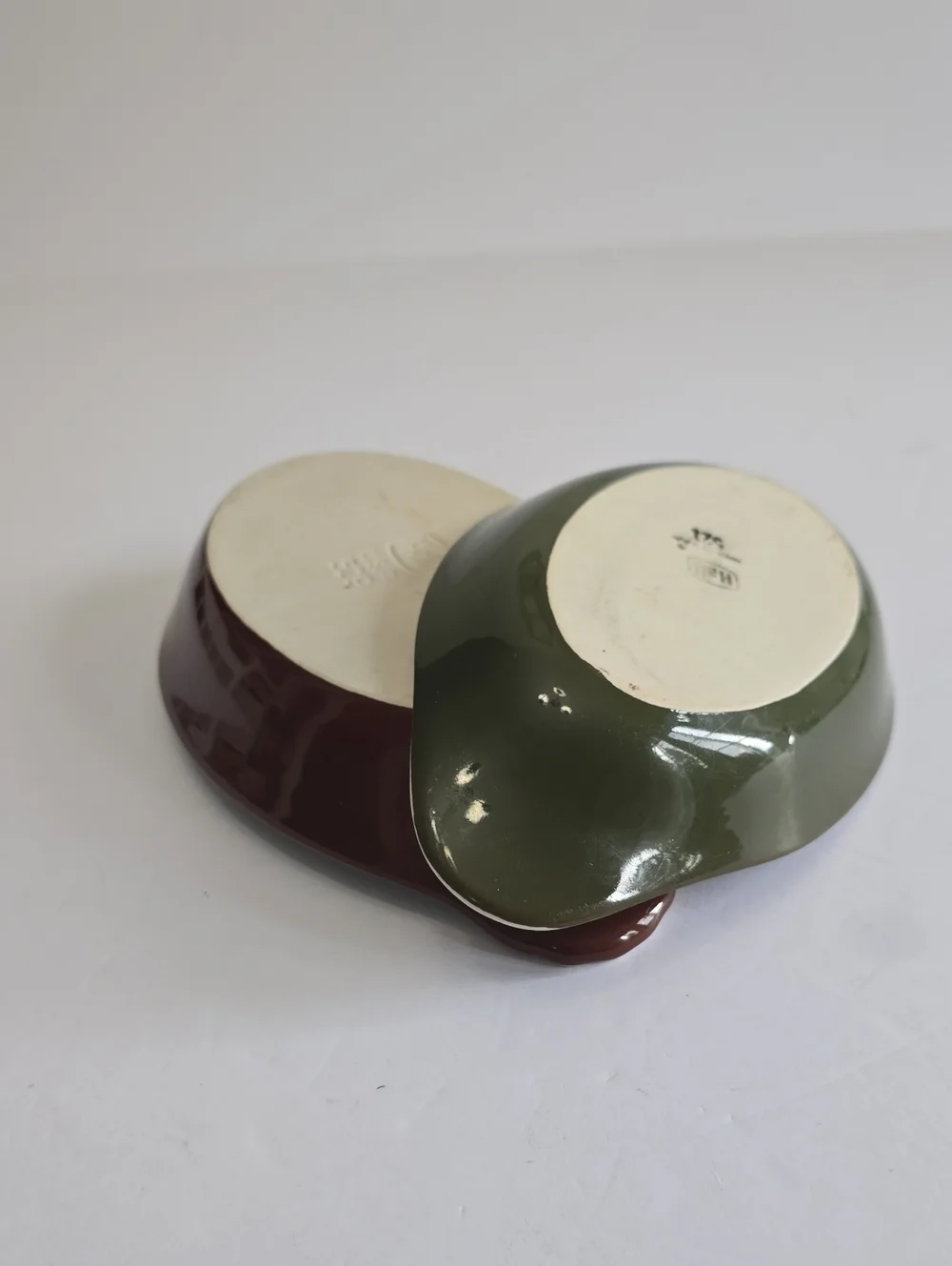 Vintage Set Of 2 Hall 529 & 521 Oval Au Gratin Casserole Dish USA Brown Green